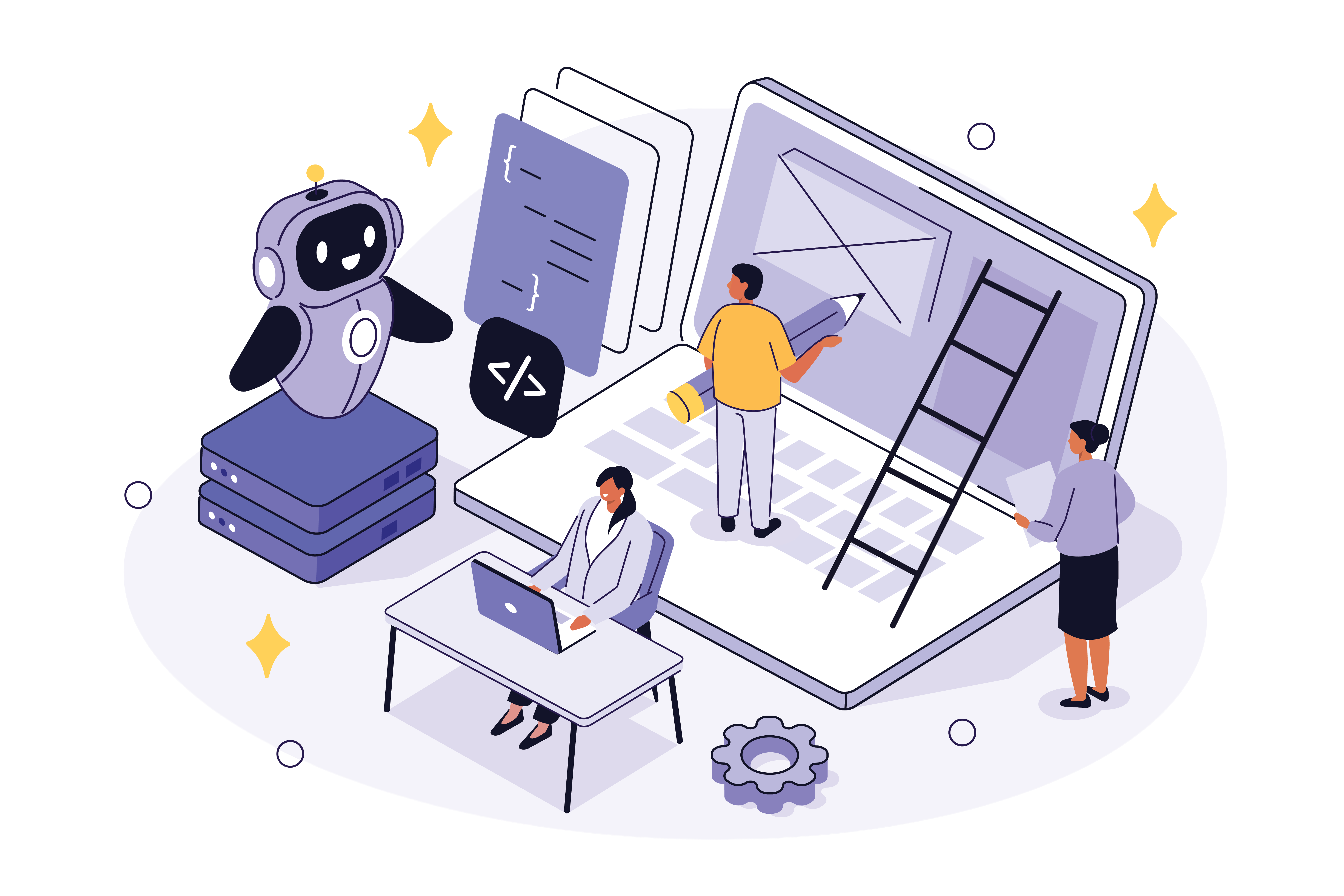 Illustration of intelligent AI agents supporting daily work