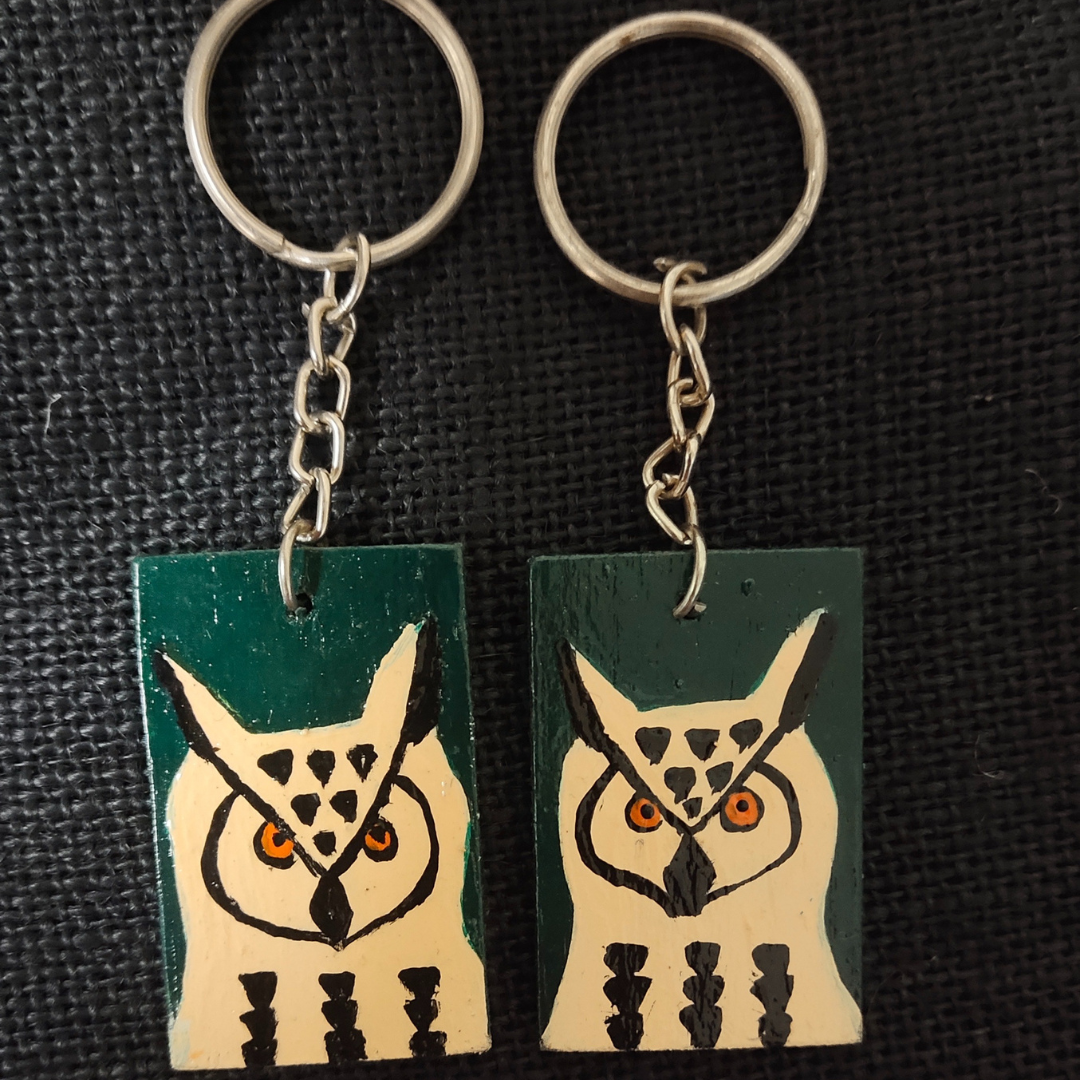 Keychain Bamboo Rectangular-Eagle Owl/FleshTint