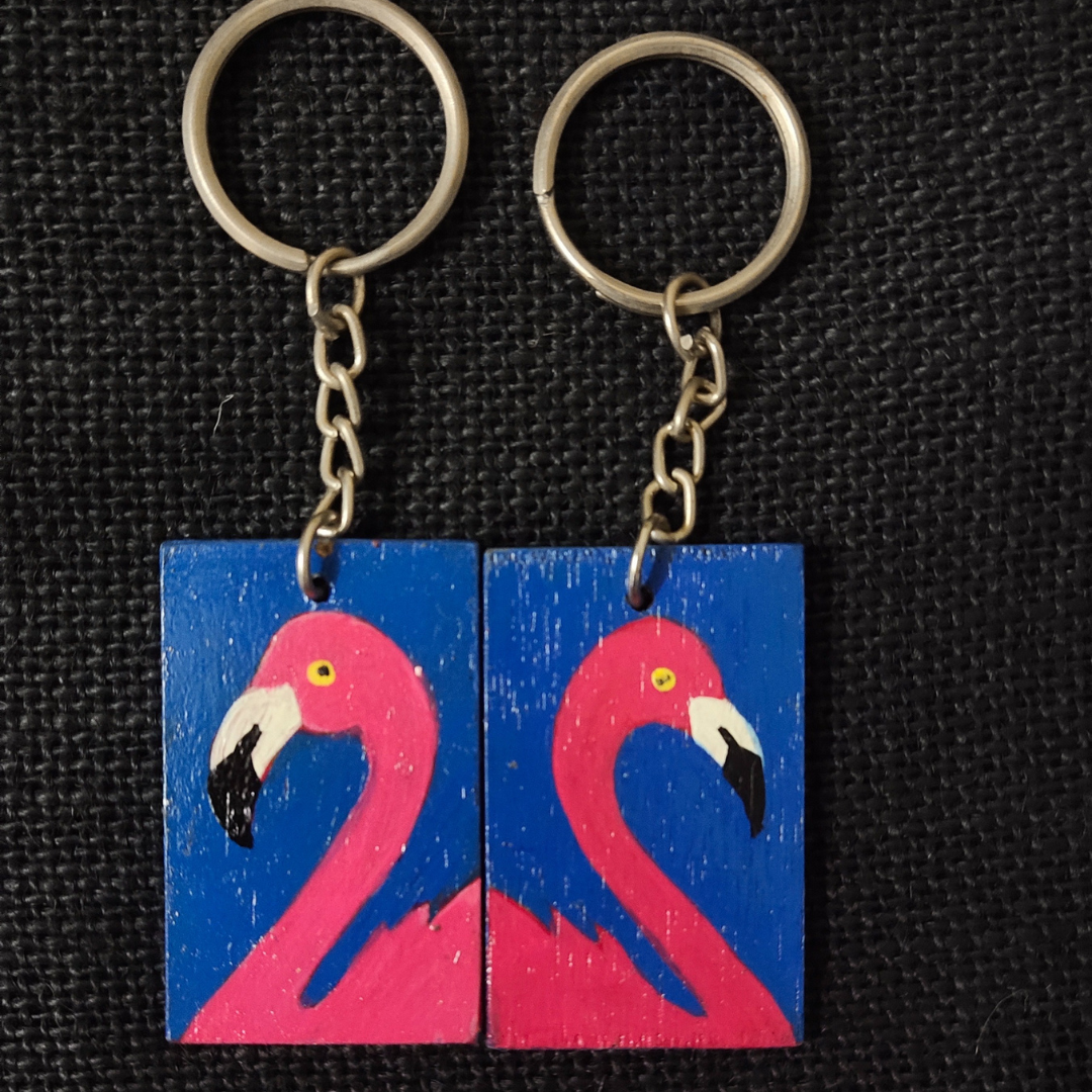 Keychain Bamboo Rectangular-Flamingo/Pink