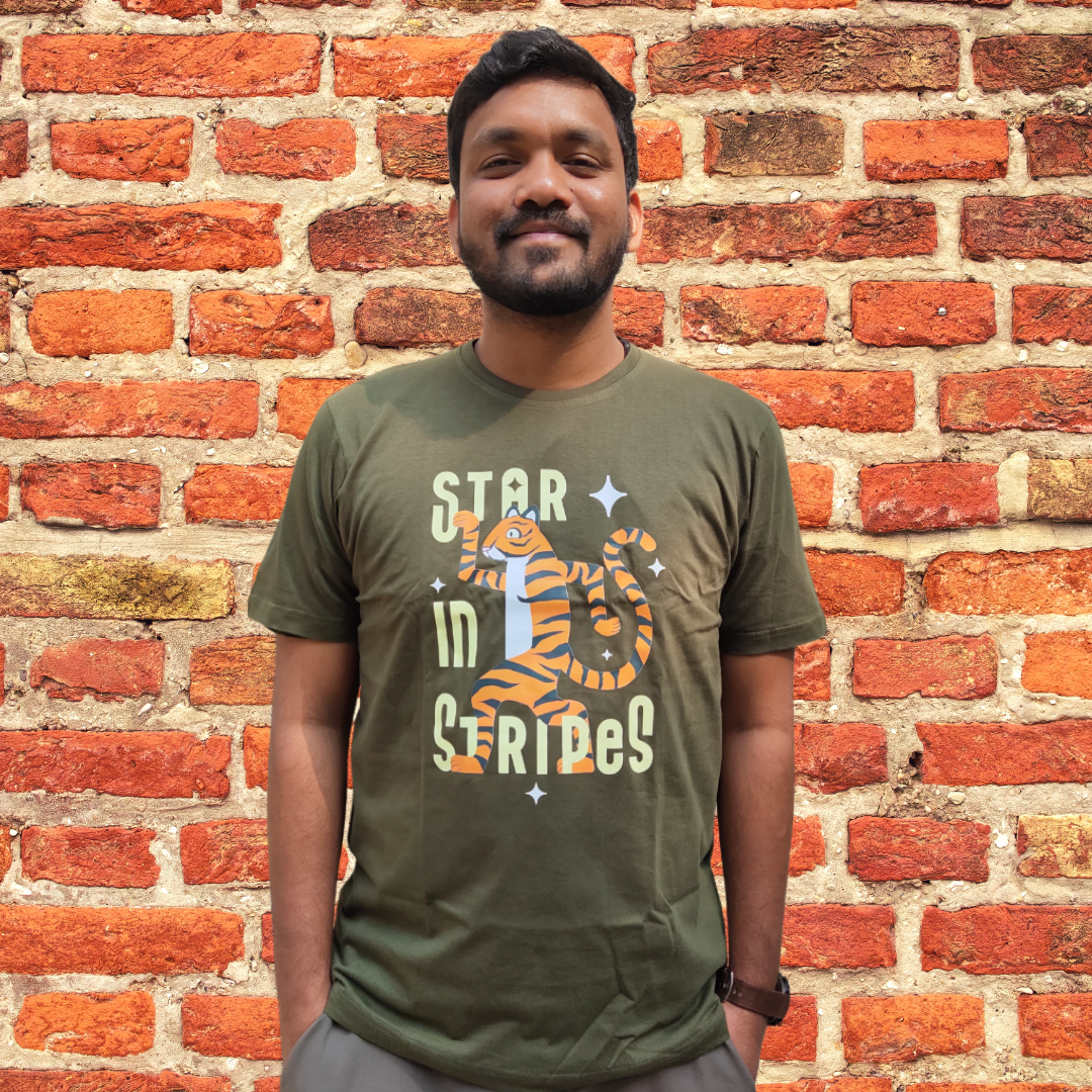 Printed Olive green Tiger/ T-shirt (XL)