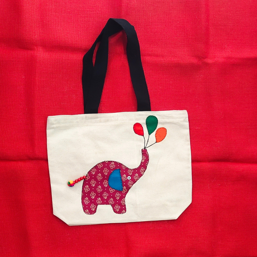Applique Elephant Laptop Bag/ Cream-01 C