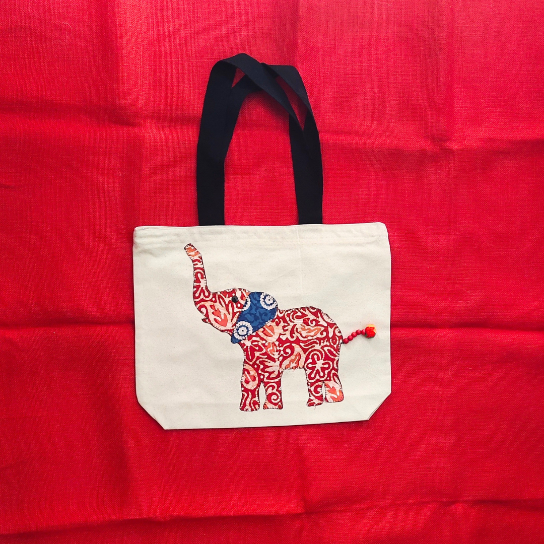 Applique Elephant Laptop Bag/Cream-01 D