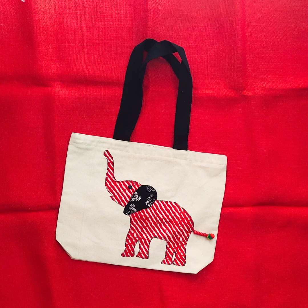 Applique Elephant Laptop Bag/Cream-01 E