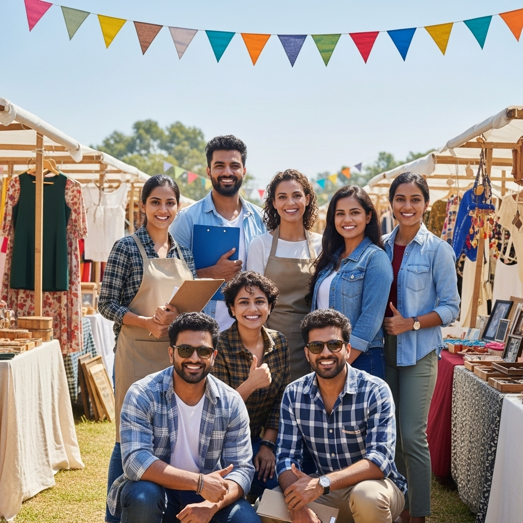 Vibrant Flea Market Scene with digital elements overlay